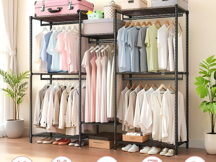 Heavy Duty Garment Rack With 8 Adjustable Wire Shelves And 5 Clothes Rails, Freestanding Closet Organizer Metal - Black