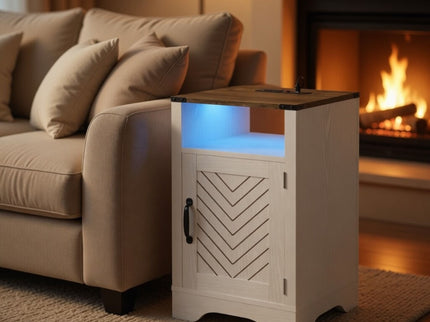 Farmhouse Nightstand With Charging Station & Storage