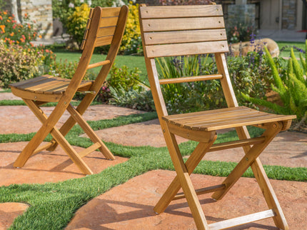 Outdoor Foldable Wood Dining Chair With Slat Design (Set of 2)