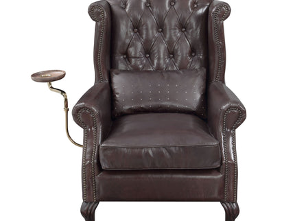 Pino - Vintage Top Grain Leather Accent Chair With 1 Toss Pillow - Brown