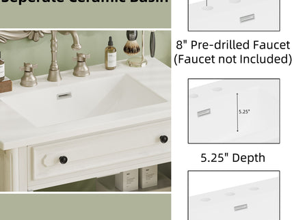 Vintage Bathroom Vanity With Sink, Rustic Cabinet With Soft Close Doors