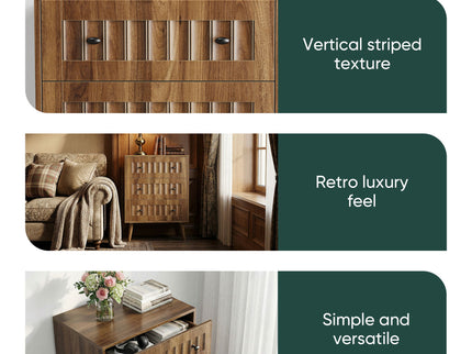 3 Drawer Dresser, Storage Cabinet With Vertical Grooves For Bedroom - Walnut