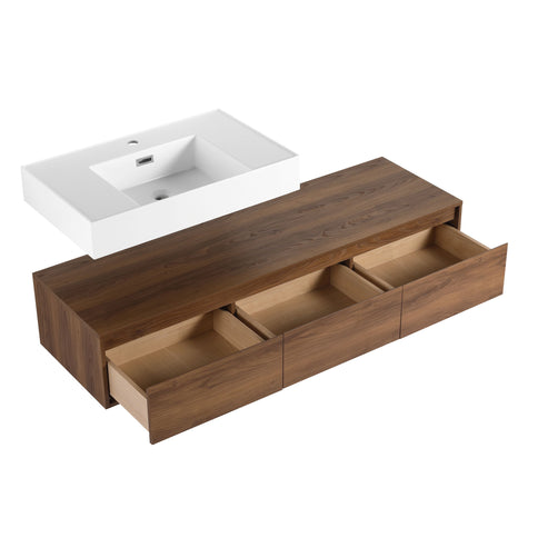 Modern Wall Mounted Bathroom Vanity With Resin Sink And Soft Close Drawer
