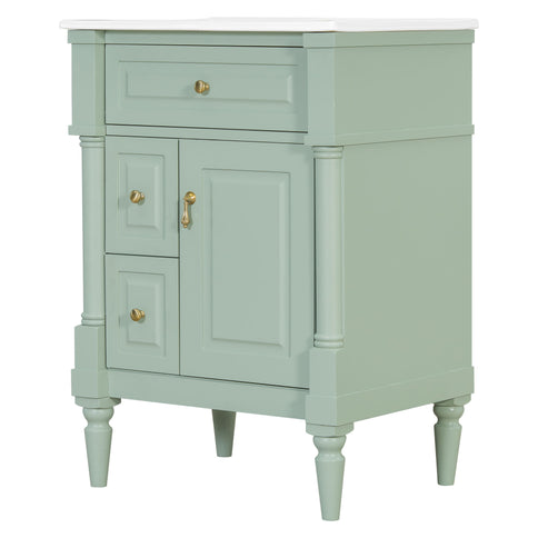Freestanding Bathroom Vanity With Sink, Adjustable Shelf & Flip Drawer