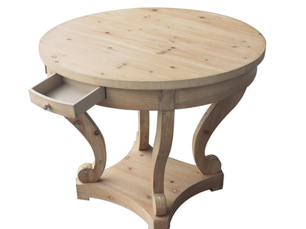 Curved Legs Farmhouse Style Small Size Round Dining Table End Table Side Table Coffee Table For Dinette, Kitchen, Dining Room Or Living Room - Natural Wood Grain Distressed