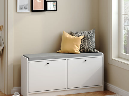 Shoe Storage Bench With Cushion, Entryway Organizer Cabinet For Hallway - White