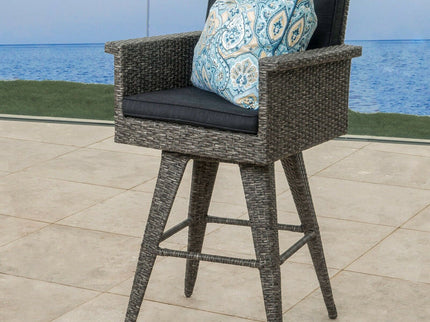 Outdoor Rattan Swivel Barstool With Water Resistant Cushion - Mixed Black / Dark Gray