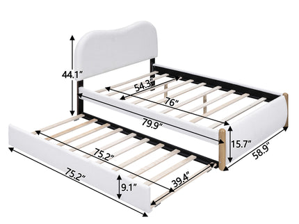 Upholstered Platform Bed With Wood Supporting Feet And Trundle