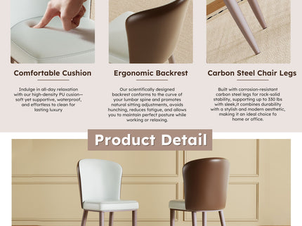 Dining Chair With Carbon Steel Legs, Comfortable Seating, (Set of 2) - White