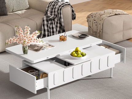 Lift Top Coffee Table With 2 Drawers With Hidden Storage Compartment For Living Room