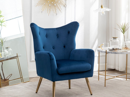 Sovarol - Velvet Button-Tufted Wing Back Accent Chair - Blue