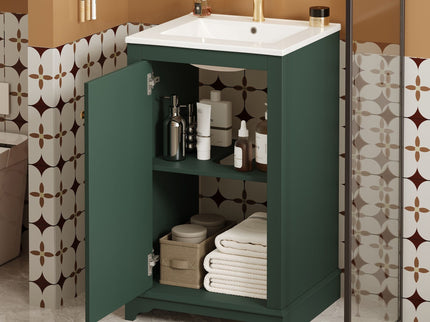 Bathroom Vanity With Sink, Freestanding Single Cabinet Set, Soft Close Door, Adjustable Shelf