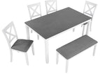 White / 6 Pc. Table, 4 Chairs, Bench