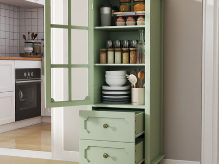 Minimalism Buffet Cabinet With Glass Doors And Double Drawer
