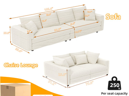 4 Seat Sofa With Soft Pillows And Movable Ottoman