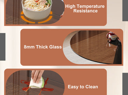 Round Dining Table With Tempered Glass Top - Black / Brown
