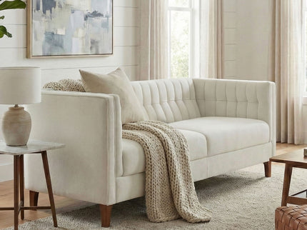 Modern 3 Seater Sofa, Upholstered Couch With Curved Armrests