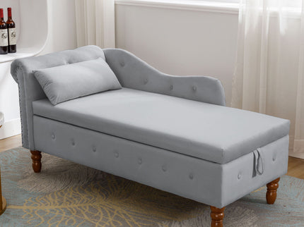Chaise Lounge Indoor, Lounge Chair For Bedroom With Storage & Pillow, Modern Upholstered Rolled Arm Chase Lounge For Sleeping With Nailhead Trim For Living Room Bedroom Office