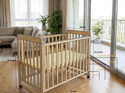 Portable Bedside Bassinet With 3 Heights, Mini Crib For Newborns - Natural Wood