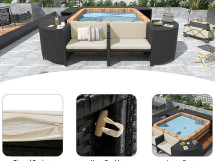 Spa Surround Spa Frame Quadrilateral Outdoor Rattan Sectional Sofa Set With Mini Sofa, Wooden Seats And Storage Spaces