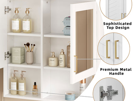 2 In 1 Wall-Mounted Mirror Cabinet With Adjustable Shelves, Soft-Close Doors, High-Definition Mirror & Storage