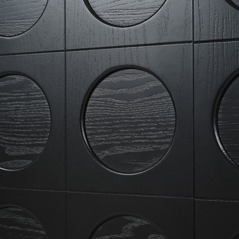 Stylish Storage Cabinet Sideboard With Unique Geometric Circle Door Design - Black