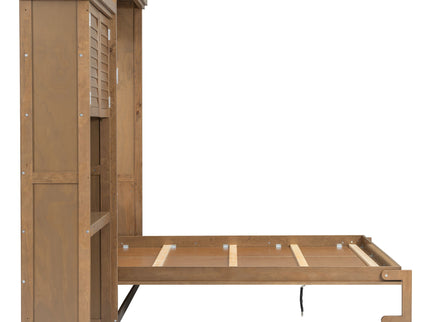Queen Size Murphy Bed With Louvered Design And Multiple Storage Shelves - Wood