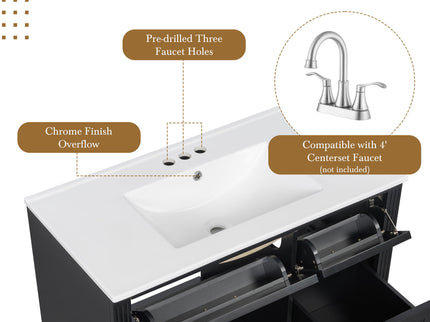 Modern Bathroom Vanity With Sink, 4 Drawers, Soft-Close Door, Adjustable Shelf