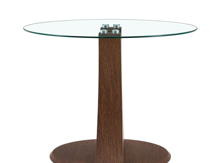 2 In 1 Round Glass Dining Table With Adjustable Curved Base, - Transparent / Walnut