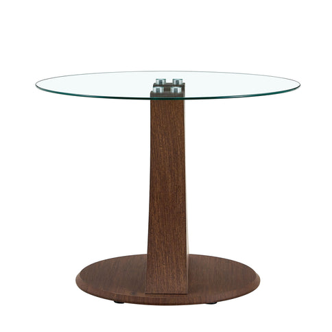 2 In 1 Round Glass Dining Table With Adjustable Curved Base, - Transparent / Walnut