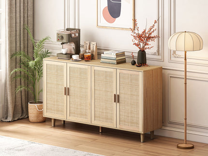 Elegant And Functional Rattan Decorative Storage Cabinet With 4 Doors