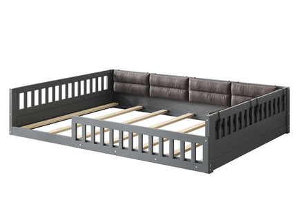 Upholstered Platform Bed With Guardrail And Pillow