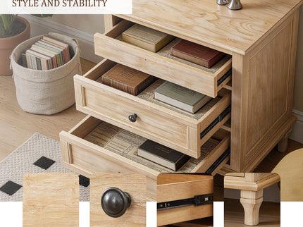Nightstand With Charging Station, 3 Drawer Storage Table