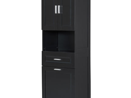Tall Bathroom Cabinet With Tilt-Out Laundry Basket And Upper Storage