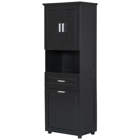 Tall Bathroom Cabinet With Tilt-Out Laundry Basket And Upper Storage