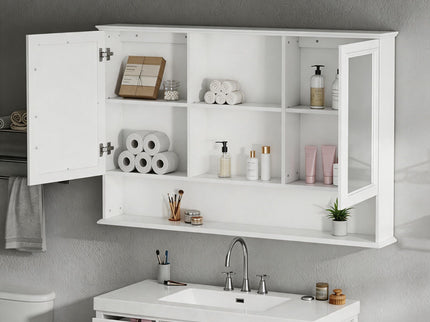 Wall Mounted Bathroom Medicine Cabinet With Double Mirrored Doors