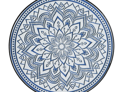 Outdoor Round Side Table With Mosaic Style Top And Curved Iron Legs
