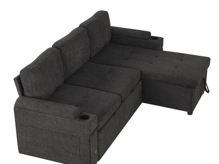 Convertible L Shaped Sofa Couch With Storage, Cup Holders, USB Ports