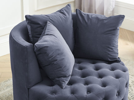 Modern Upholstered Swivel Chair With Button Tufted Design And Movable Wheels