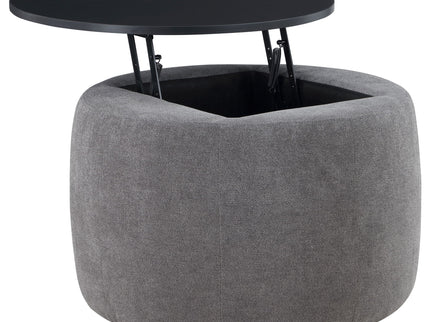 Reeves - Round Upholstered Lift Top Storage Ottoman - Gray