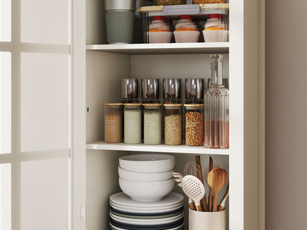 Minimalism Buffet Cabinet With Glass Doors And Double Drawer