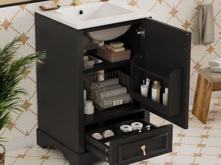 Bathroom Vanity With Sink, Soft Close Door, Adjustable U-Shaped Shelf