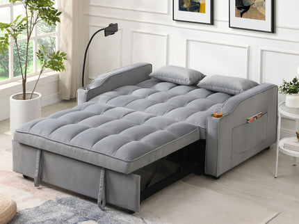 Modern Loveseat Futon Sofa With Pullout Bed, Adjustable Reclining Backrest, Toss Pillows