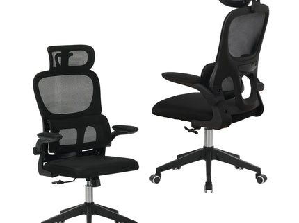 High Back Ergonomic Swivel Rolling Office Chair With Tilt Function, 3D Headrest, Lumbar Support - Black