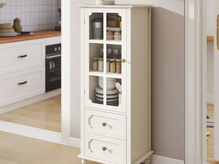 Minimalism Buffet Cabinet With Glass Doors And Double Drawer