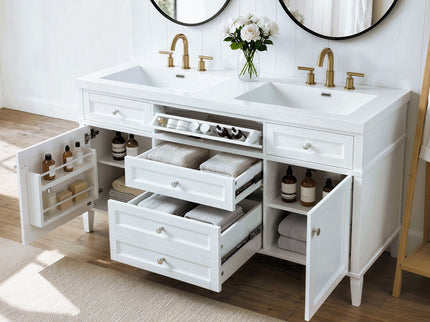 Bathroom Vanity With Double Sink, 3 Drawers, 2 Doors, Adjustable Shelves, Freestanding - White