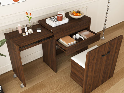 Folding Desk With Mirror And Storage Stol For Bedroom