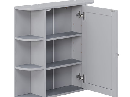 Bathroom Wall Storage Cabinet With Mirror And Adjustable Shelf, 6 Open Shelves