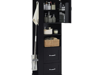 Freestanding Bathroom Storage Cabinet With Adjustable Shelves And Side Hooks Board, Rectangle Design