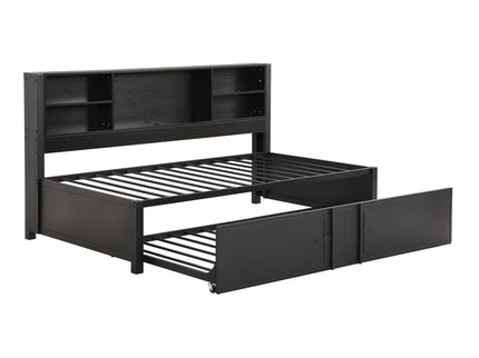 Industrial Metal Daybed With Trundle, Storage Shelves, USB Ports